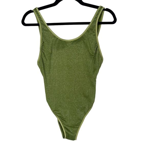 Fe Noel x Target S Green Metallic High Leg Cheeky One Piece Swimsuit Low Back - Picture 1 of 11